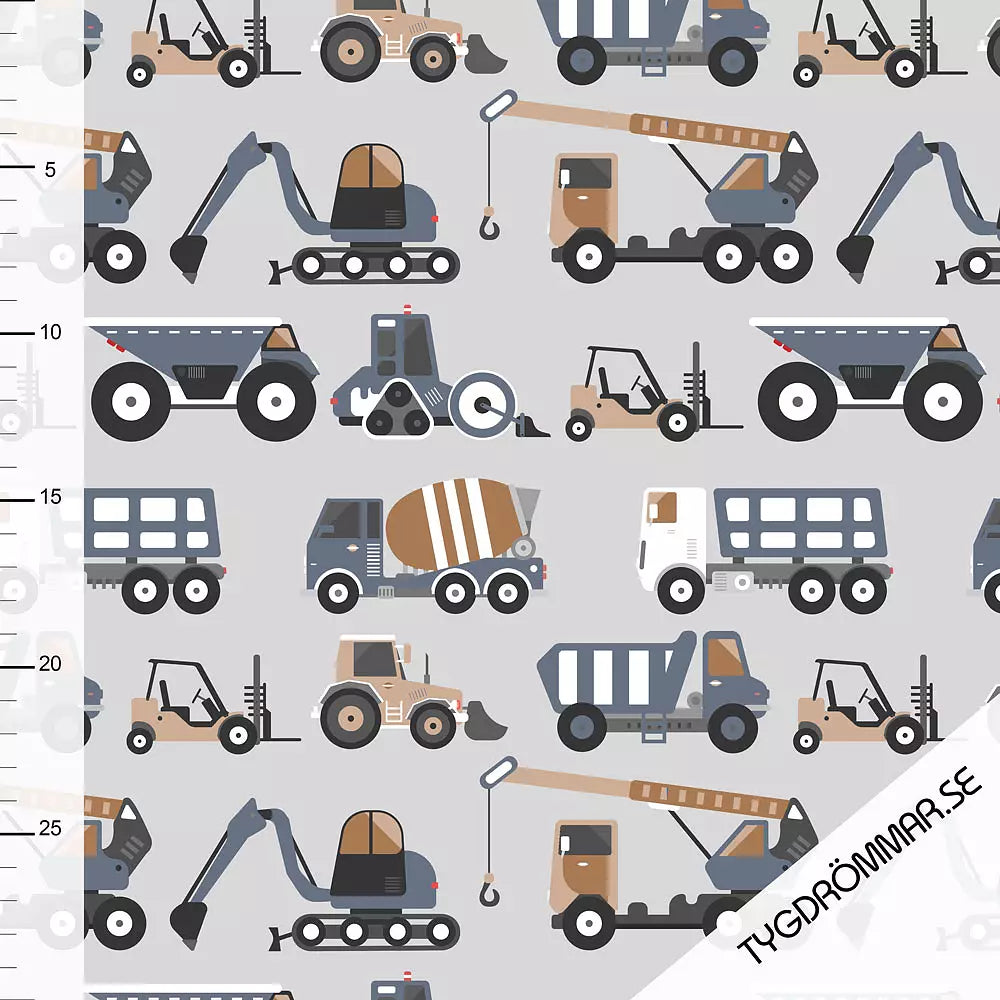 Construction Vehicle Blue Jersey Knit Fabric