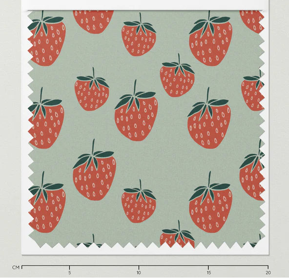 Strawberries minty Ribbed Jersey Knit Fabric